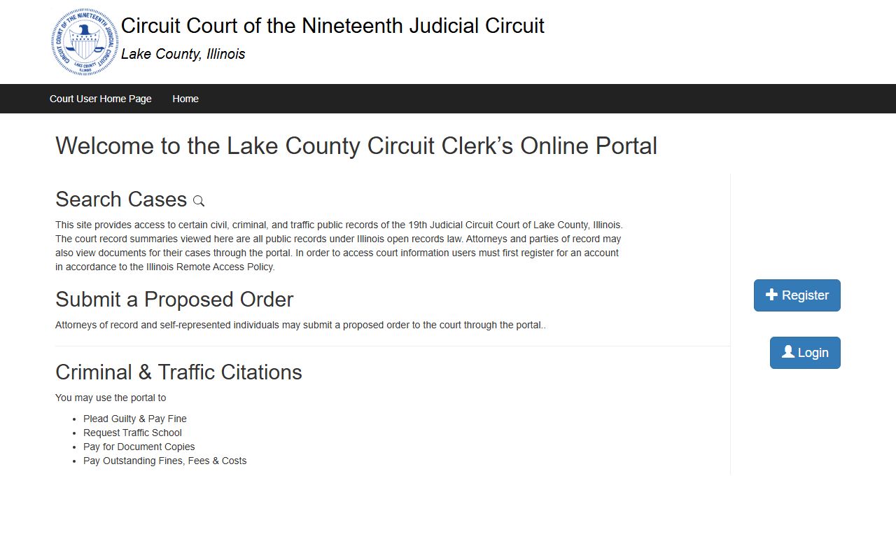 Lake County circuit clerk eCourt portal court docket