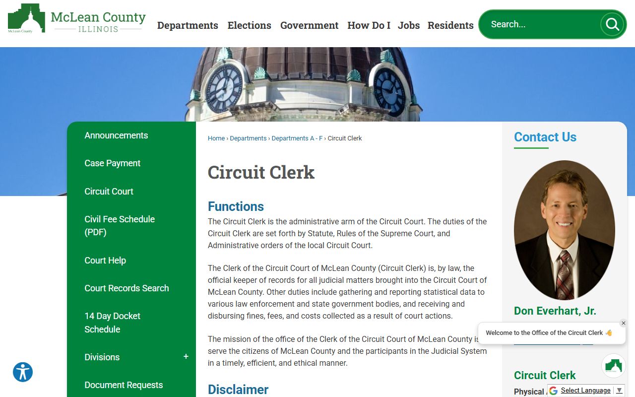 McLean County court docket circuit clerk homepage