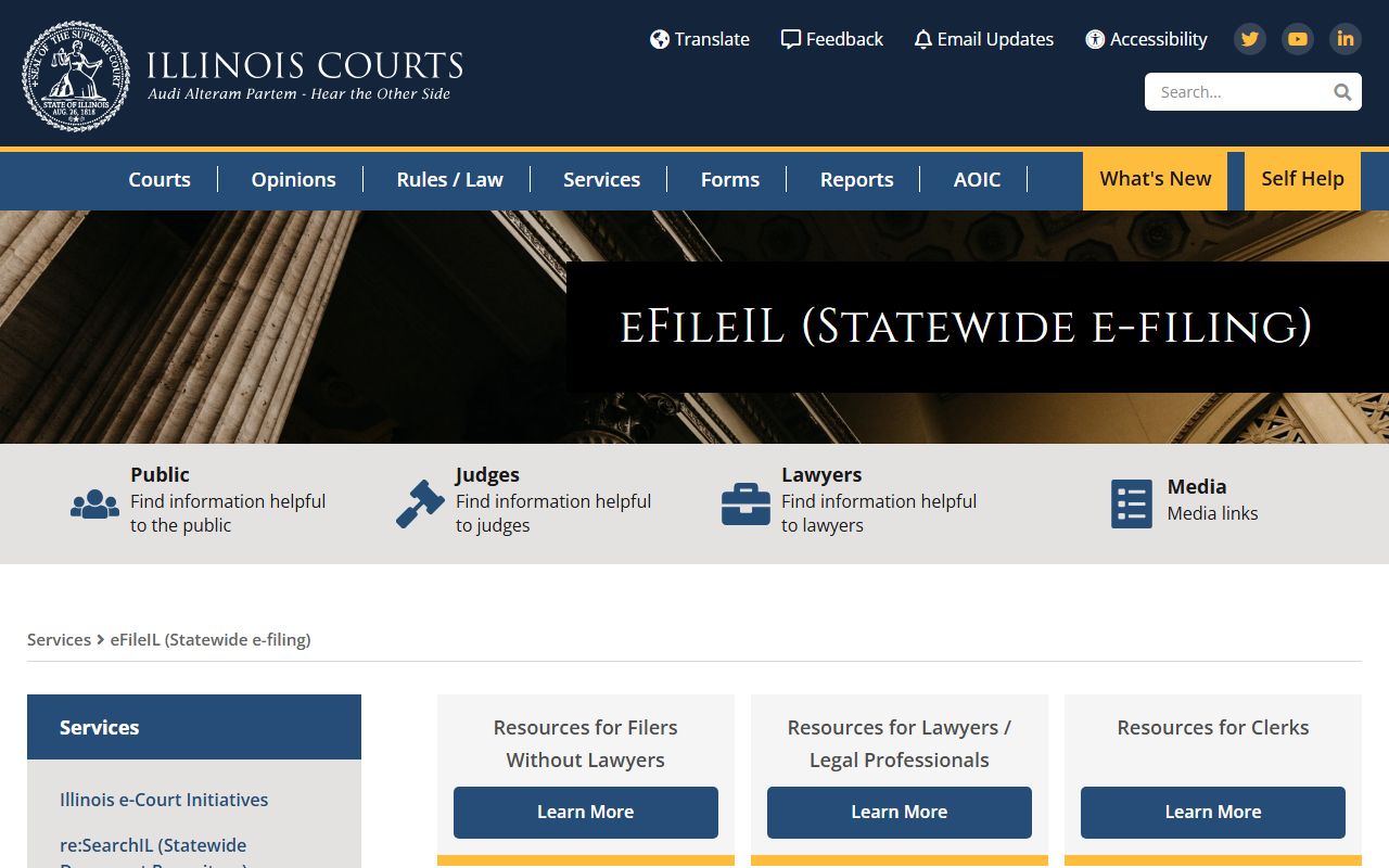 eFileIL information page explaining the Illinois court docket electronic filing process