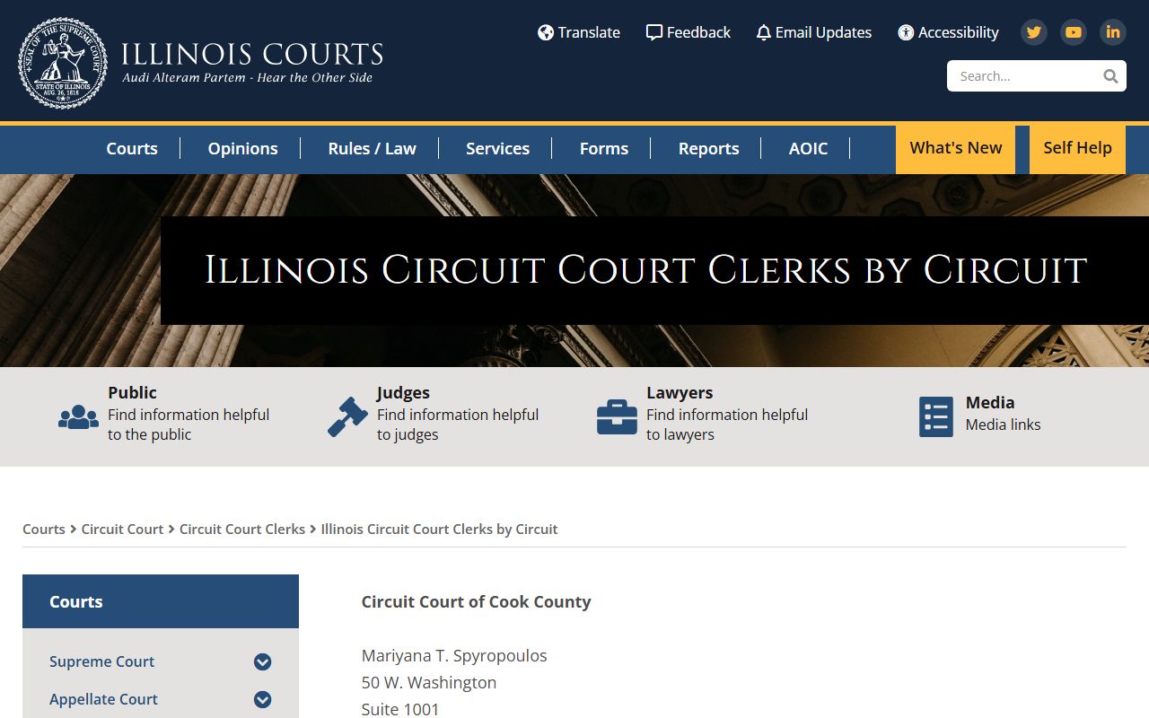 Illinois Circuit Court Clerks Directory listing all county court docket offices statewide