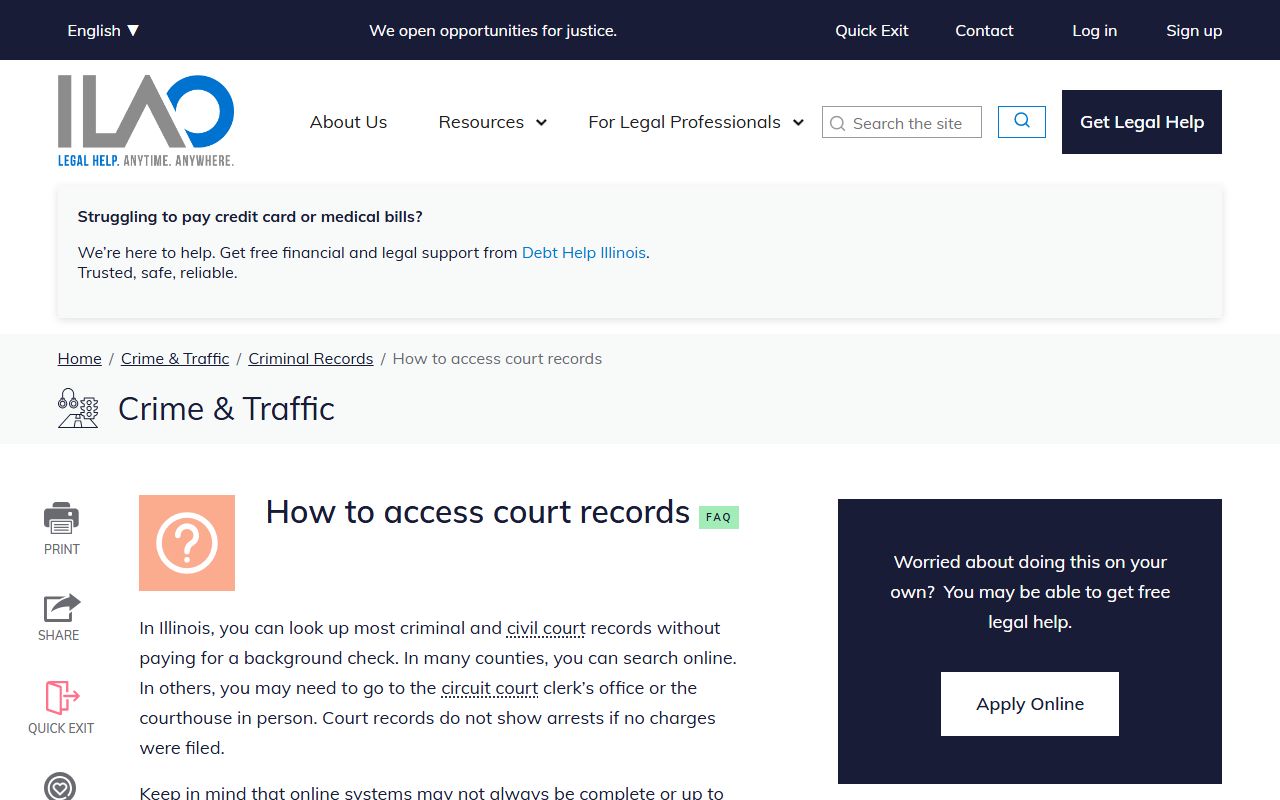 Illinois Legal Aid guide for accessing court dockets and public court records